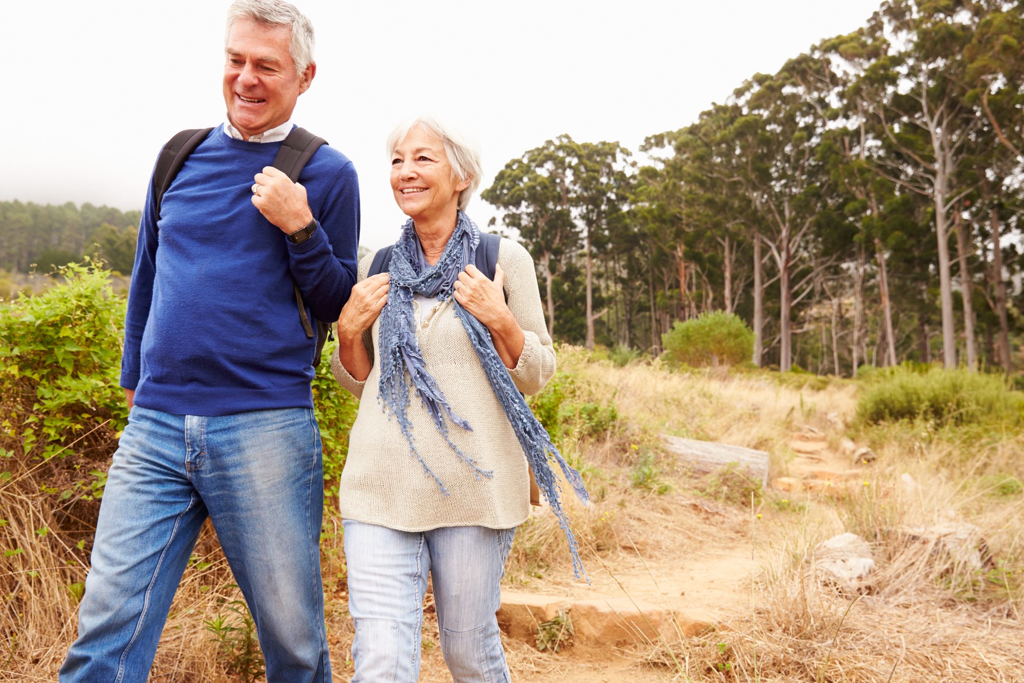 couple walking together in a forest
